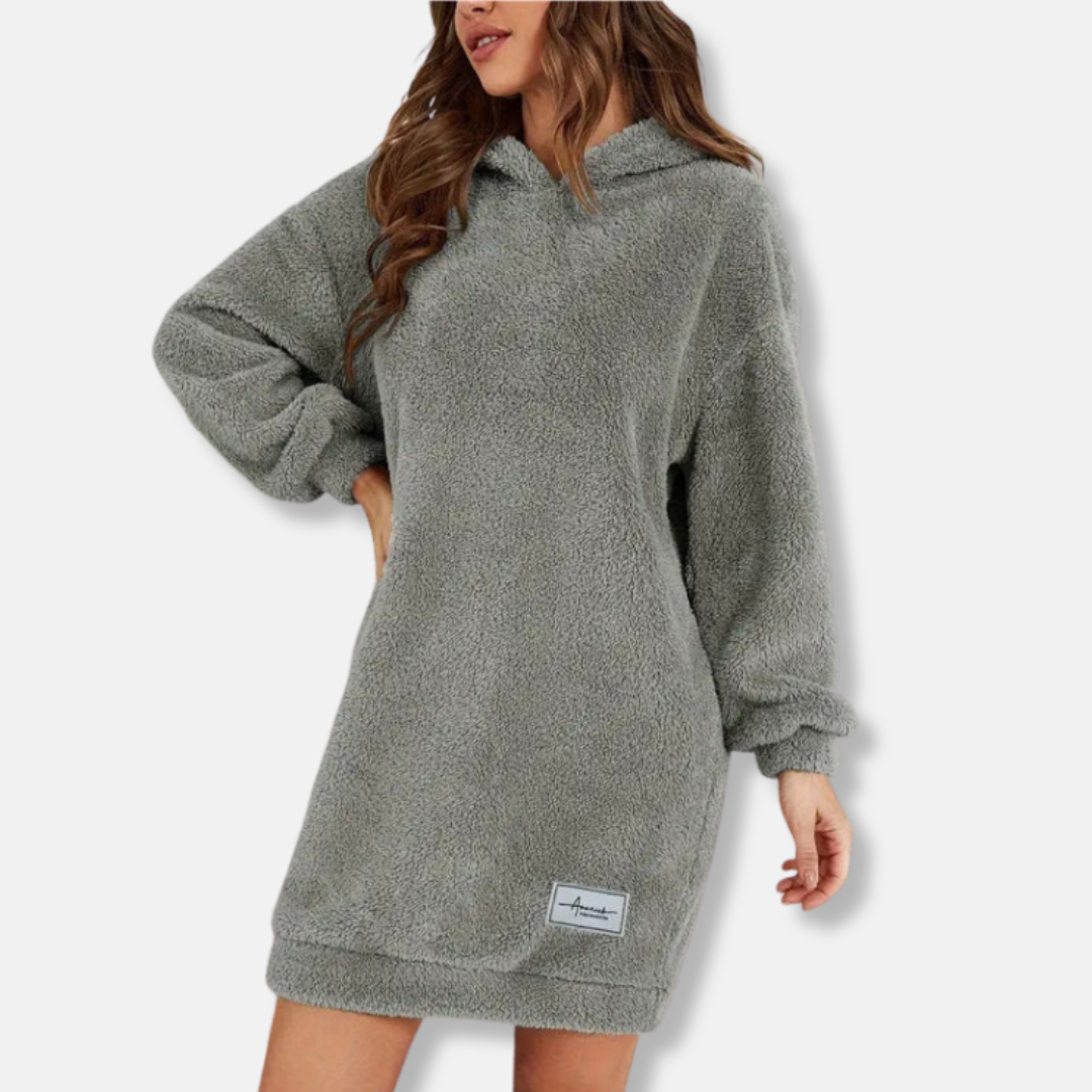 Robe À Capuche Pour Femme En Peluche Texture Délicate Oversize Mini À Manches Longues Pour Détente