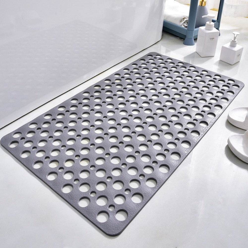 Tapis de Douche Antidérapant en Caoutchouc avec Drainage et Design Minimaliste Gris