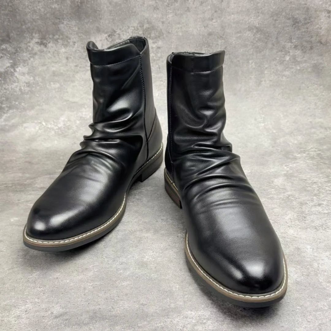 Bottes Griffin En Cuir Froncé Pour Homme Avec Zip Latéral Semelle Intérieure Rembourrée et Talon Bas Noires
