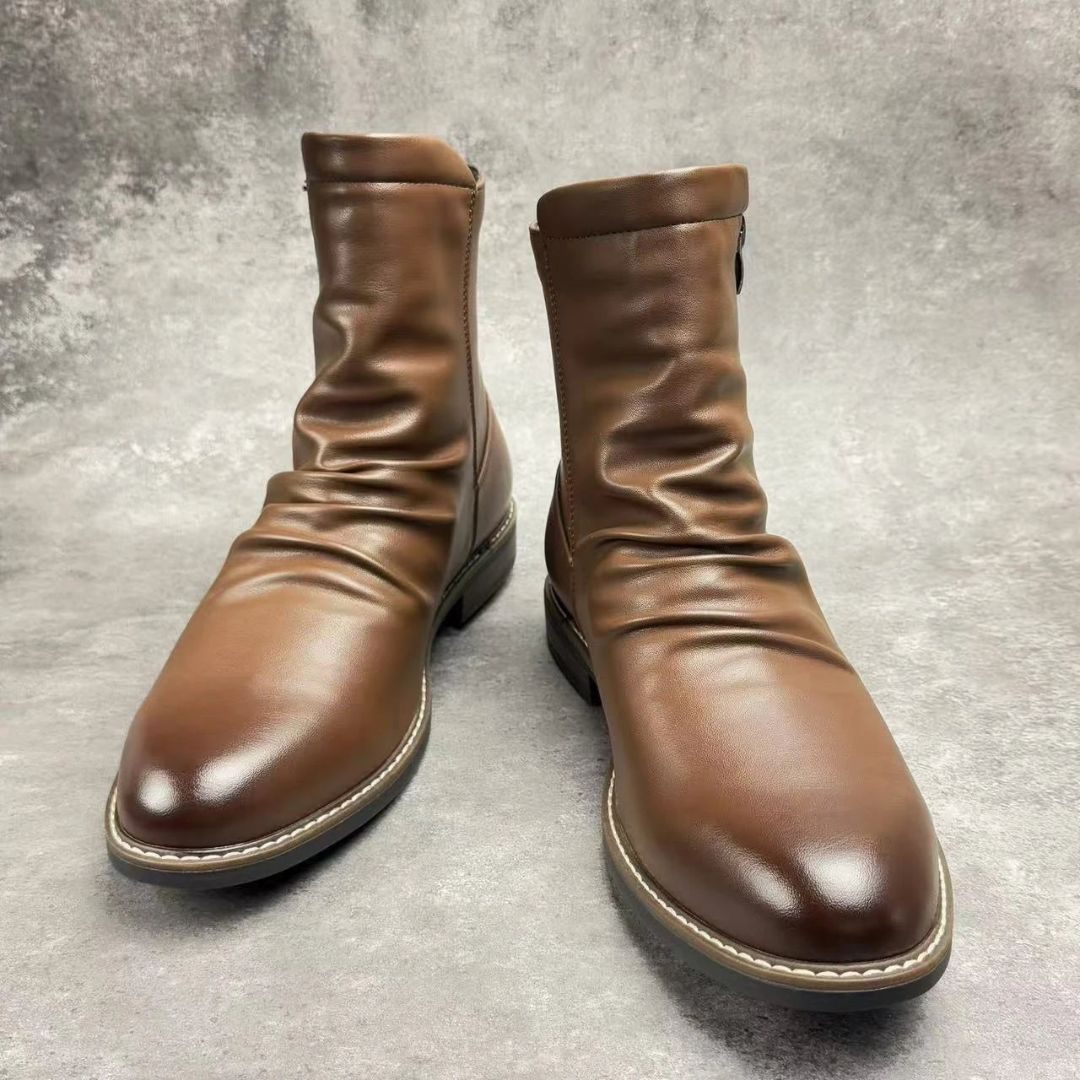 Bottes Griffin En Cuir Froncé Pour Homme Avec Zip Latéral Semelle Intérieure Rembourrée et Talon Bas Noires