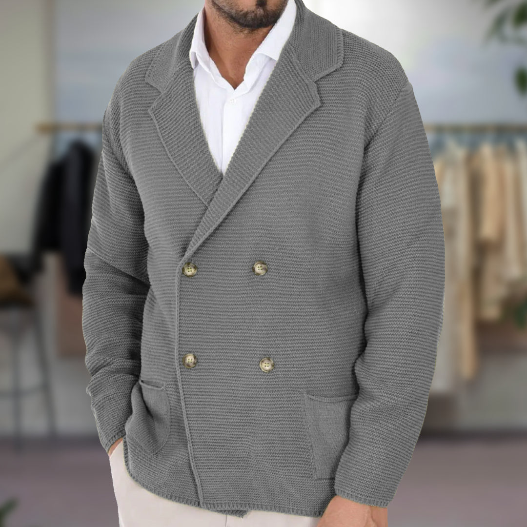 Cardigan Homme En Maille Structurée Avec Double Boutonnage Blazer Avec Revers Coupe Regular Texturée Amawinc