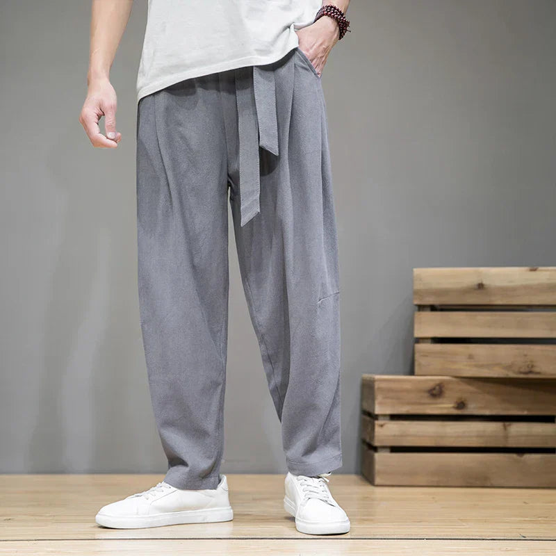Pantalon Homme En Lin Amawinc Essential Respirant Pour Été Avec Coupe Décontractée Et Ceinture
