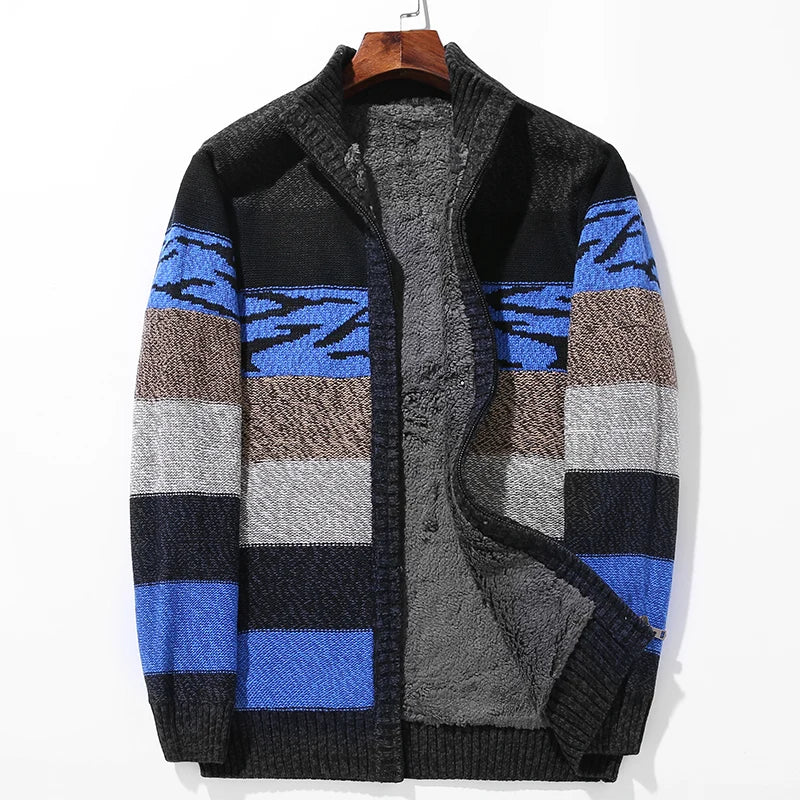 Cardigan Patchwork En Laine À Blocs De Couleur Doublure Sherpa Léger Zip Plastique Coupe Droite