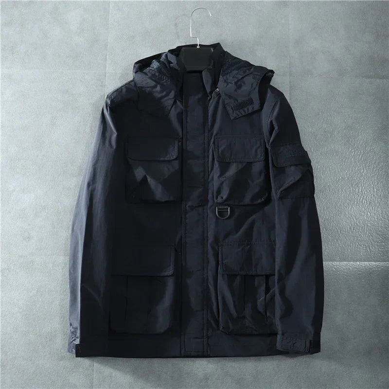 Veste Doudoune Tactique Hawk Imperméable Avec Capuche Amovible Poches Multiples Style Intemporel Coutures Renforcées