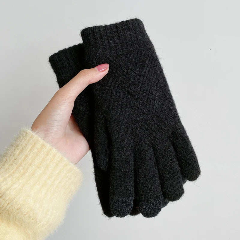 Gants En Cachemire À Motifs Diamant Tissés Taille Unique Doux Et Isolants Doigts Tactiles Compatibles Avec Écran Tactile