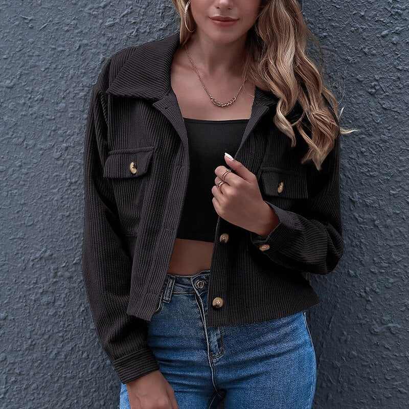 Amawinc Veste En Velours Côtelé Pour Femme Coupe Courte Boutonnage À Boutons Poches Poitrine Style Chic Et Décontracté