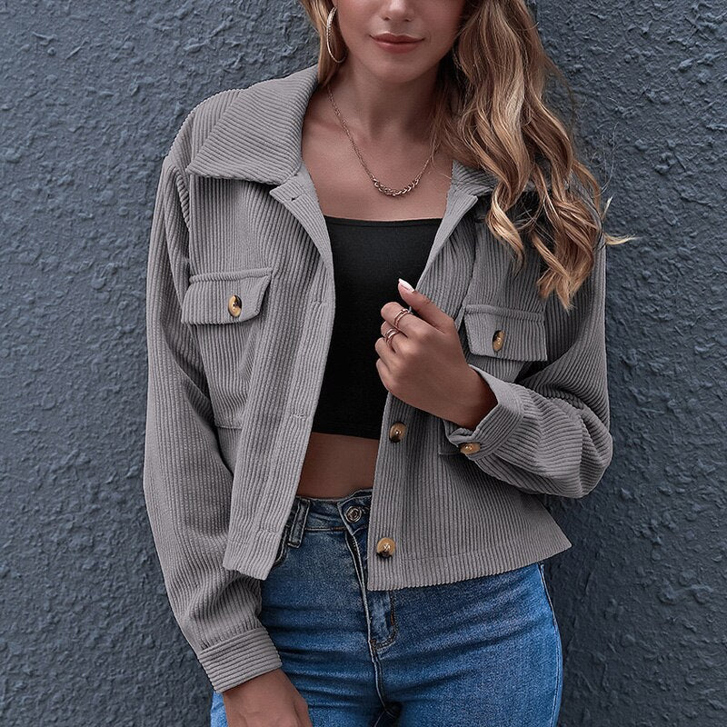 Amawinc Veste En Velours Côtelé Pour Femme Coupe Courte Boutonnage À Boutons Poches Poitrine Style Chic Et Décontracté