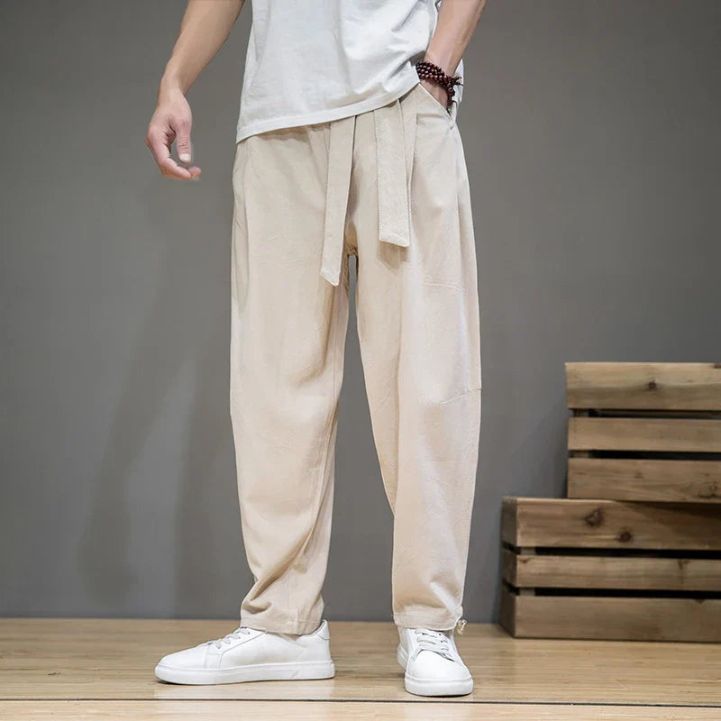 Pantalon Homme En Lin Amawinc Essential Respirant Pour Été Avec Coupe Décontractée Et Ceinture
