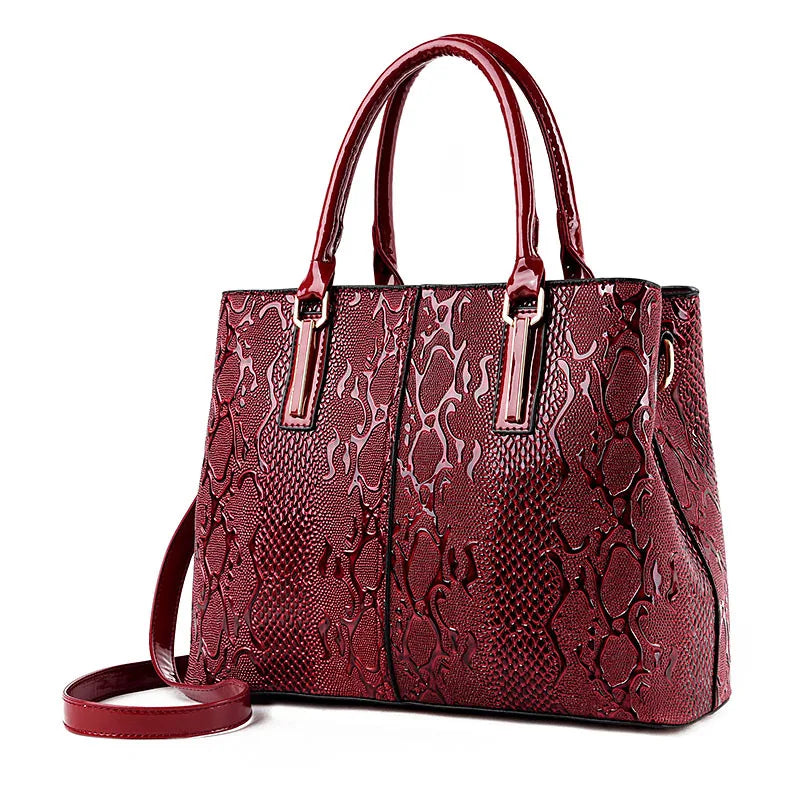 Ivanna Tote Imprimé Crocodile Et Serpent Effet Vernis Vegan Avec Poignées Contrastées Silhouette Structurée