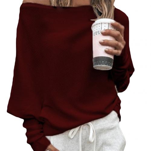 Pull Femme À Épaules Dénudées En Tricot À Côtes Oversize Avec Manches Longues Décontracté