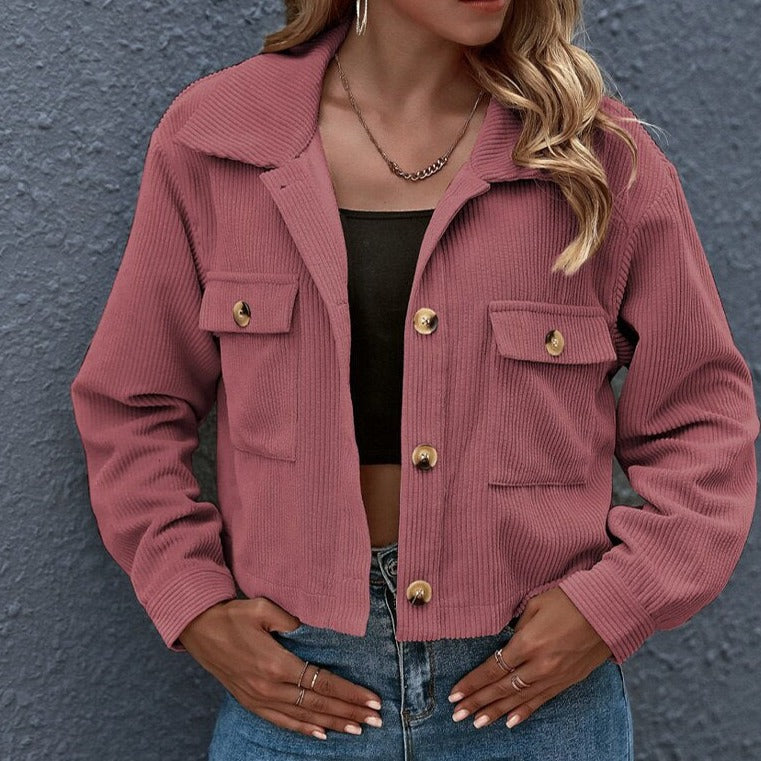 Amawinc Veste En Velours Côtelé Pour Femme Coupe Courte Boutonnage À Boutons Poches Poitrine Style Chic Et Décontracté