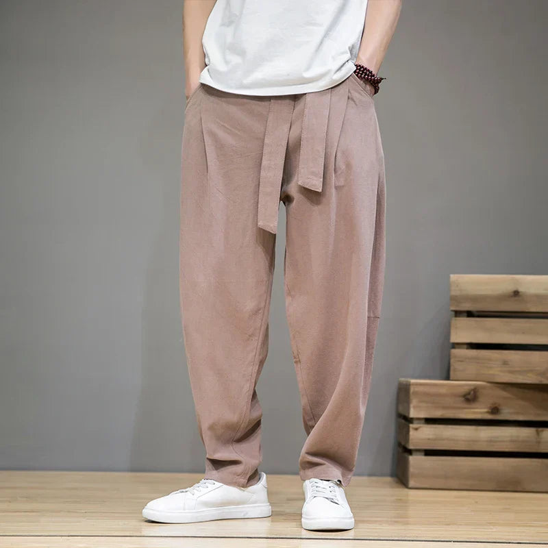 Pantalon Homme En Lin Amawinc Essential Respirant Pour Été Avec Coupe Décontractée Et Ceinture