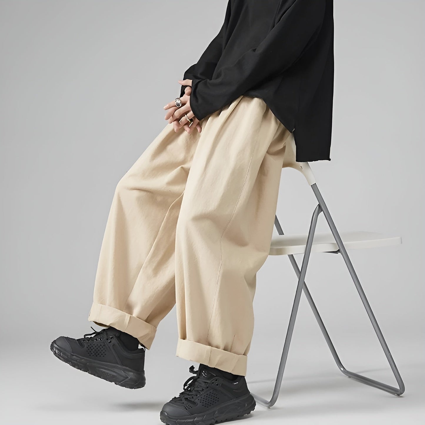Pantalon Chino Sarouel Oversize Poches Cargo Plissé Confort Pour Toute Journée Et Mouvement