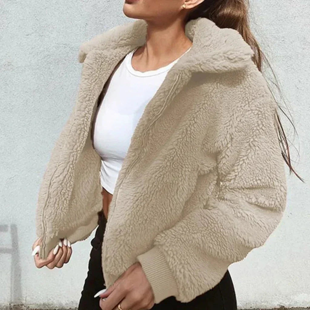 Veste Femme Oversized En Polaire Peluche Avec Zip Et Col Haut Pour Un Style Décontracté