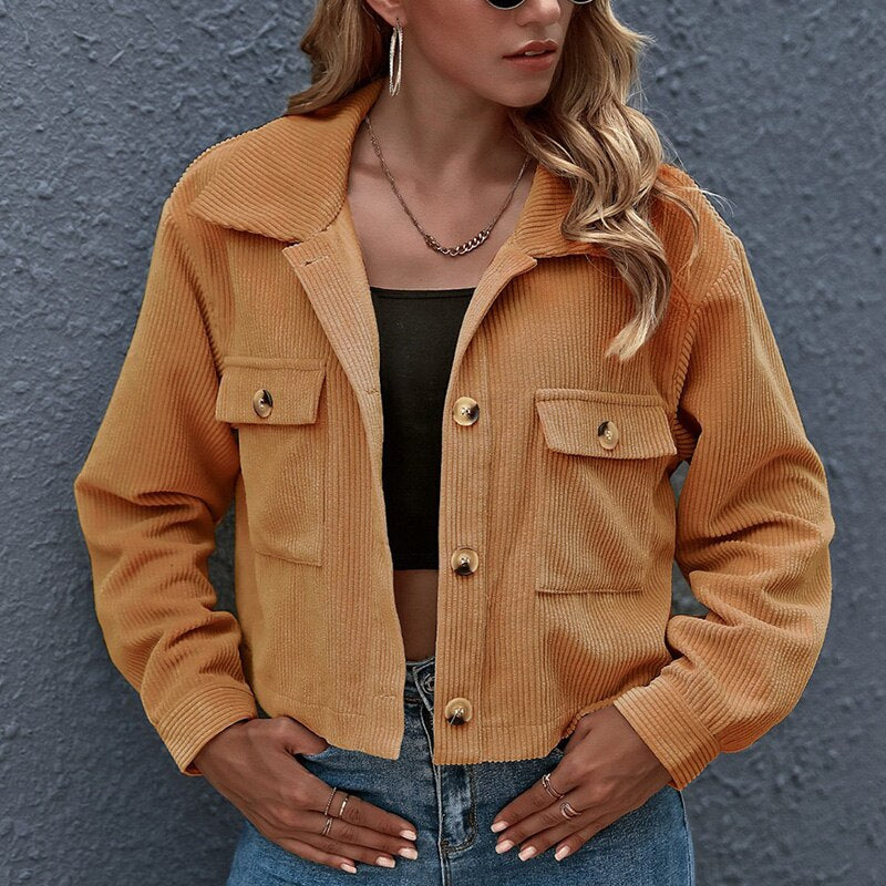 Amawinc Veste En Velours Côtelé Pour Femme Coupe Courte Boutonnage À Boutons Poches Poitrine Style Chic Et Décontracté