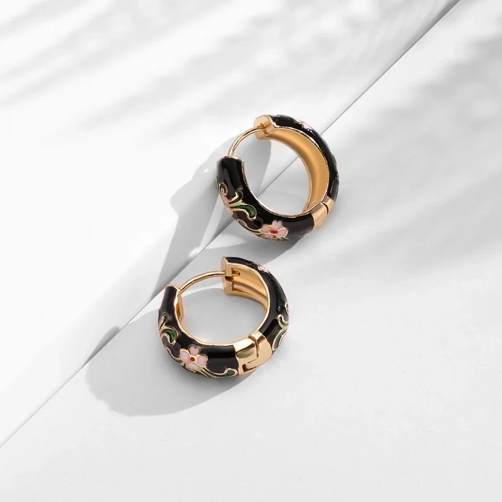 Boucles Florales Mirabelle Valencia Émail Peint À La Main Acier Inoxydable Plaqué Or 18k Légères