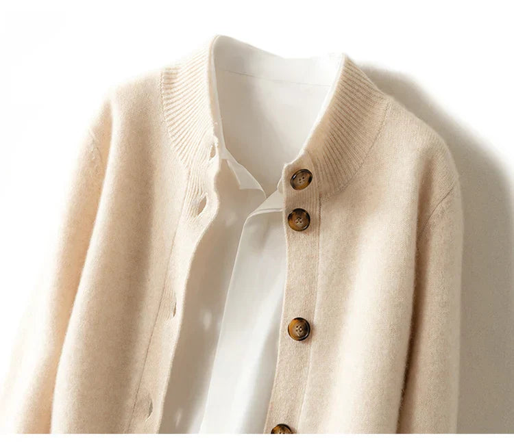 Cardigan En Cachemire Aveline Park Pour Femme Col Haut Côtes Poignets Boutons Marron
