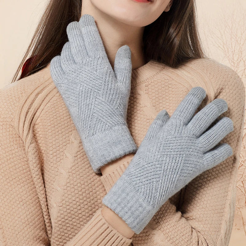 Gants En Cachemire À Motifs Diamant Tissés Taille Unique Doux Et Isolants Doigts Tactiles Compatibles Avec Écran Tactile