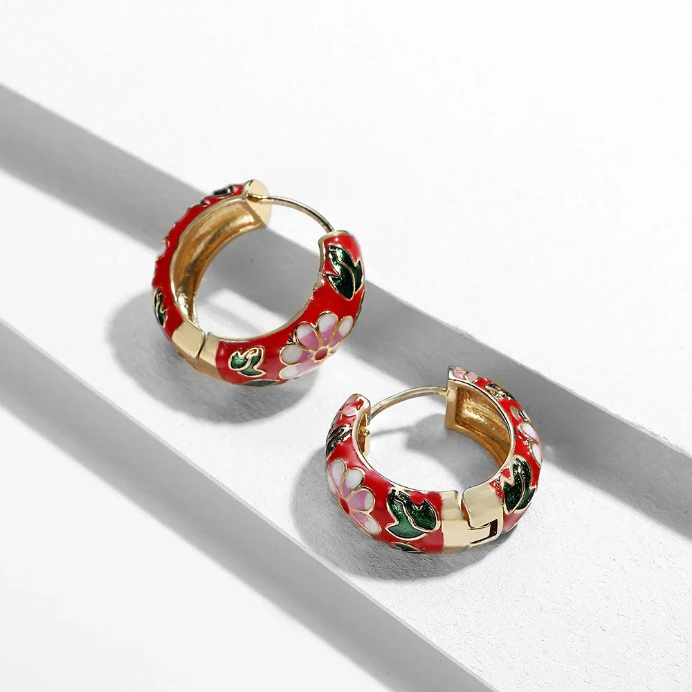 Boucles Florales Mirabelle Valencia Émail Peint À La Main Acier Inoxydable Plaqué Or 18k Légères