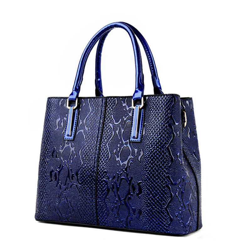 Ivanna Tote Imprimé Crocodile Et Serpent Effet Vernis Vegan Avec Poignées Contrastées Silhouette Structurée