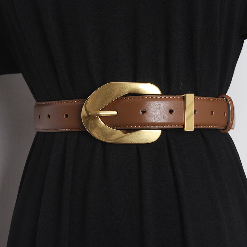 Ceinture En Cuir Véritable Avec Boucle Oversize Marquante Ajustable Et Taille Unique Durable