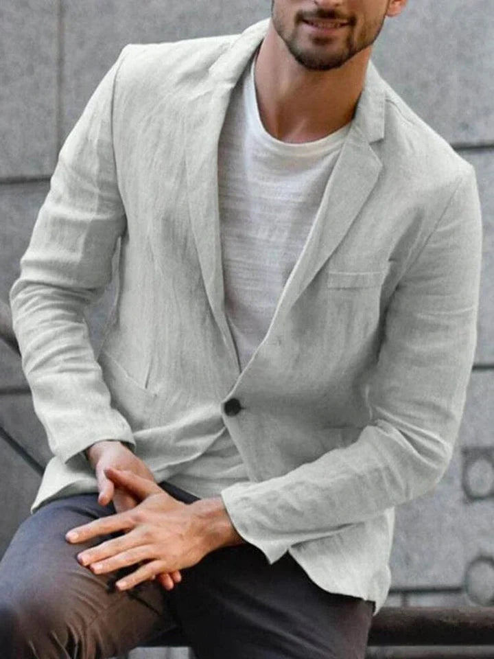 Blazer Léger En Lin Mélangé Coupe Slim Boutonnage Simple Pour Été Polyvalent Pour Homme