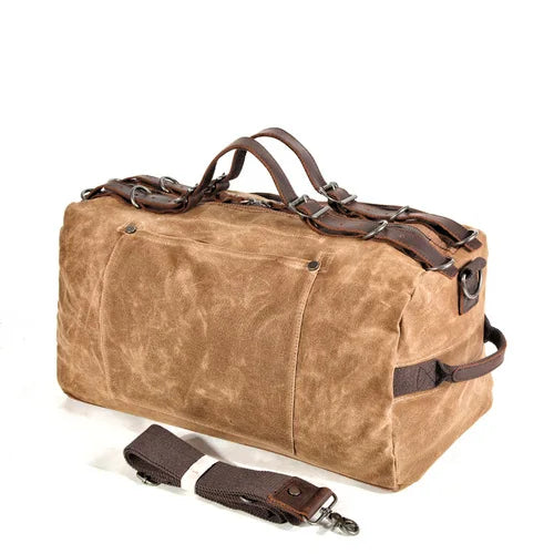 Amawinc Sac TrekCanvas Toile Cirée Imperméable Avec Sangles En Cuir Robustes Pour Voyage Aventure