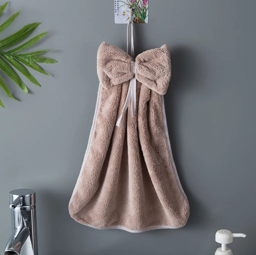 Serviettes Velours Corail Charme Noeud Papillon Microfibre Ultra Douces Séchage Rapide Absorbantes Cuisine Salle De Bain