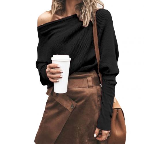 Pull Femme À Épaules Dénudées En Tricot À Côtes Oversize Avec Manches Longues Décontracté