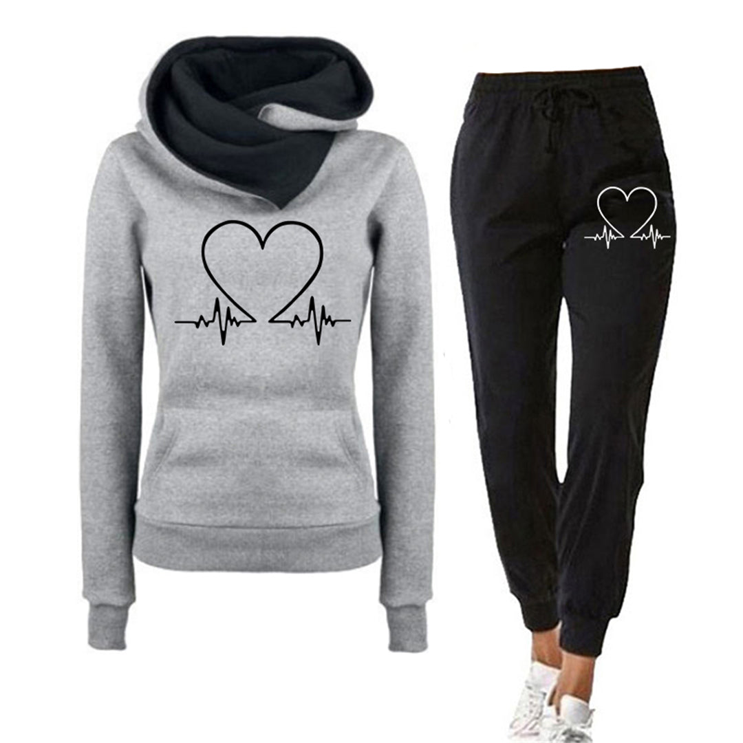 Mia Ensemble Deux Pièces Femme Relaxed Fit Hoodie Et Jogger Cœur Minimal Confort Décontracté