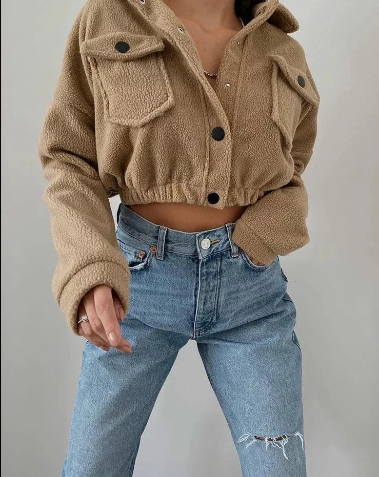 Daisy Veste Femme Courte Boutonée Texture Pelucheuse Streetwear Décontractée Pour Quotidien Amawinc