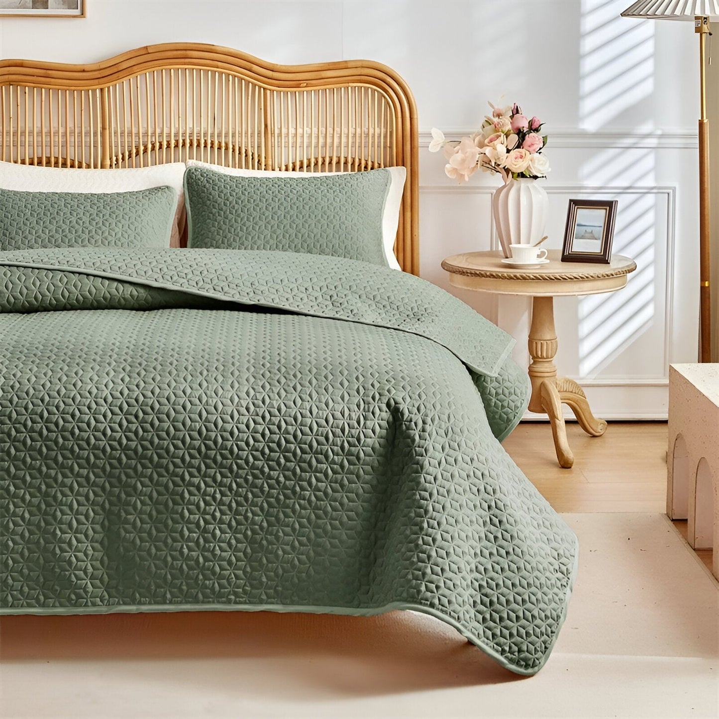Ensemble Couvre-Lit Matelassé Beige Minimaliste Pour Chambre Sereine Et Confortable