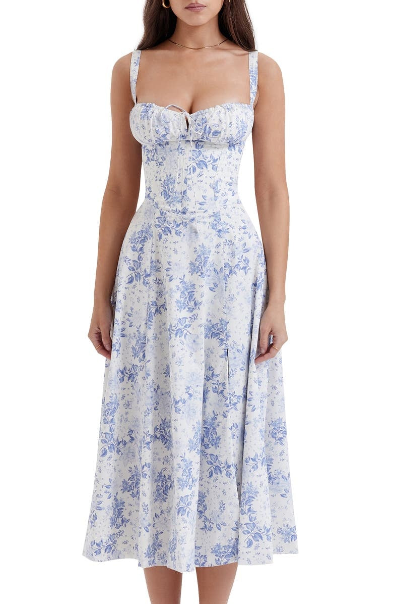 Robe Midi Femme Florale Imprimé Encolure En Cœur Et Coupe Aline Pour Été Et Fêtes