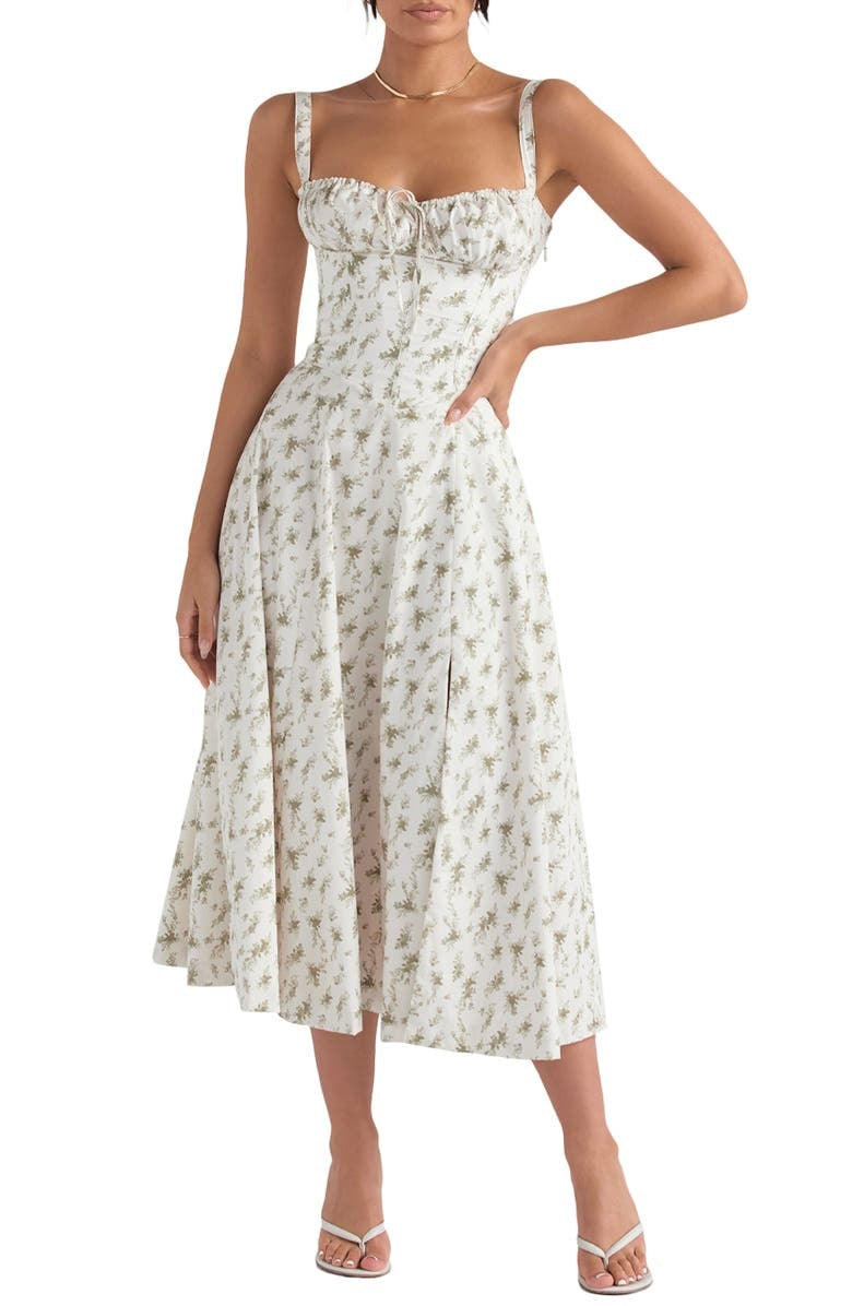 Robe Midi Femme Florale Imprimé Encolure En Cœur Et Coupe Aline Pour Été Et Fêtes