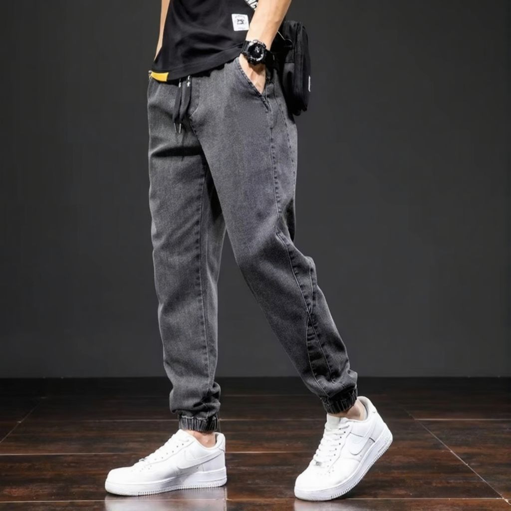 Pantalon Jogger Cargo Denim Homme Noir et Bleu Confort Décontracté Streetwear Amawinc