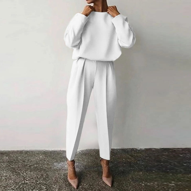 Nordisk Flair Ensemble Deux Pièces Femme Top Décontracté À Manches Bouffantes Pantalon Taille Haute Fuselé