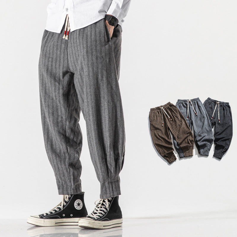 Haiku Pantalon De Jogging Pinstripe Coupe Décontractée Tissu Léger Respirant Avec Ceinture À Cordon Réglable