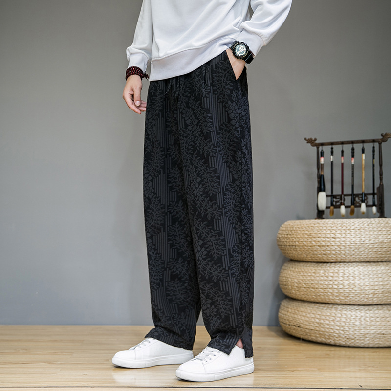 Pantalon de Survêtement Haiku Confort Tissu Léger Jacquard Subtil Motif Floral Élégant Taille Élastique Décontracté