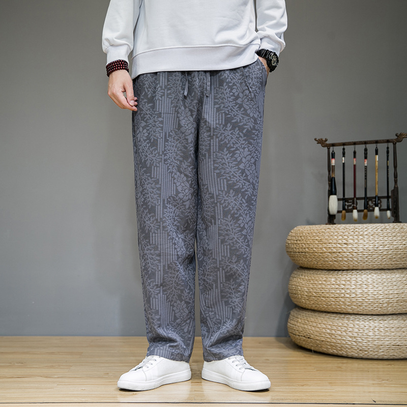 Pantalon de Survêtement Haiku Confort Tissu Léger Jacquard Subtil Motif Floral Élégant Taille Élastique Décontracté