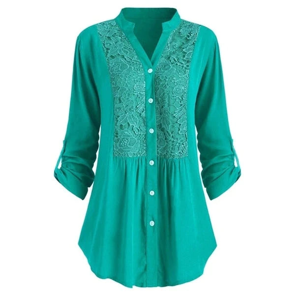 Blouse Longue En Dentelle Avec Détails Finement Travaillés Pour Élégance Quotidienne Bureau Et Dîner