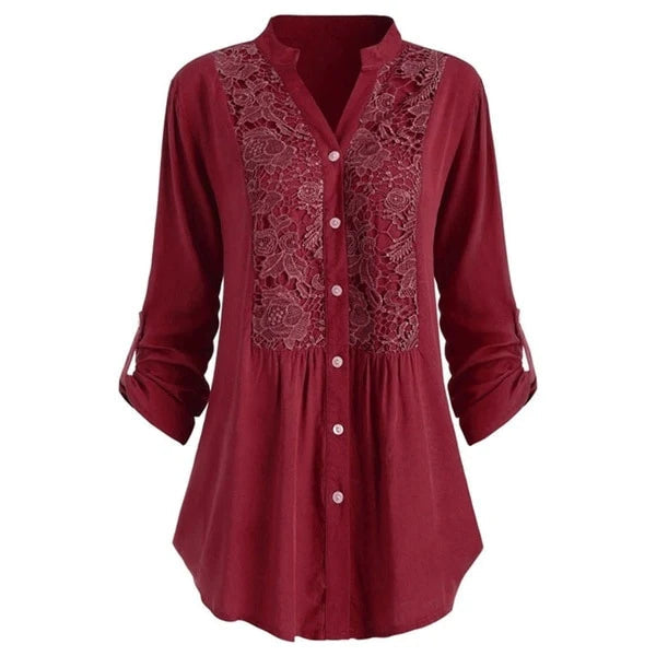 Blouse Longue En Dentelle Avec Détails Finement Travaillés Pour Élégance Quotidienne Bureau Et Dîner