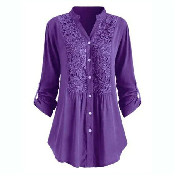 Blouse Longue En Dentelle Avec Détails Finement Travaillés Pour Élégance Quotidienne Bureau Et Dîner