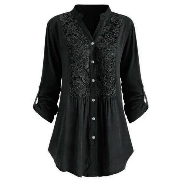Blouse Longue En Dentelle Avec Détails Finement Travaillés Pour Élégance Quotidienne Bureau Et Dîner