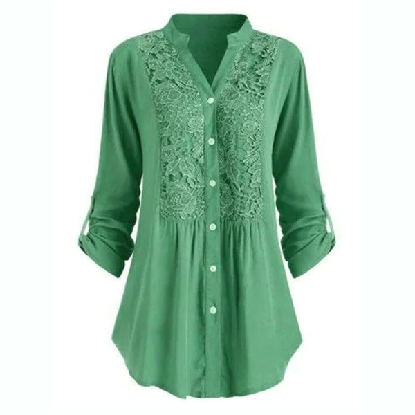 Blouse Longue En Dentelle Avec Détails Finement Travaillés Pour Élégance Quotidienne Bureau Et Dîner