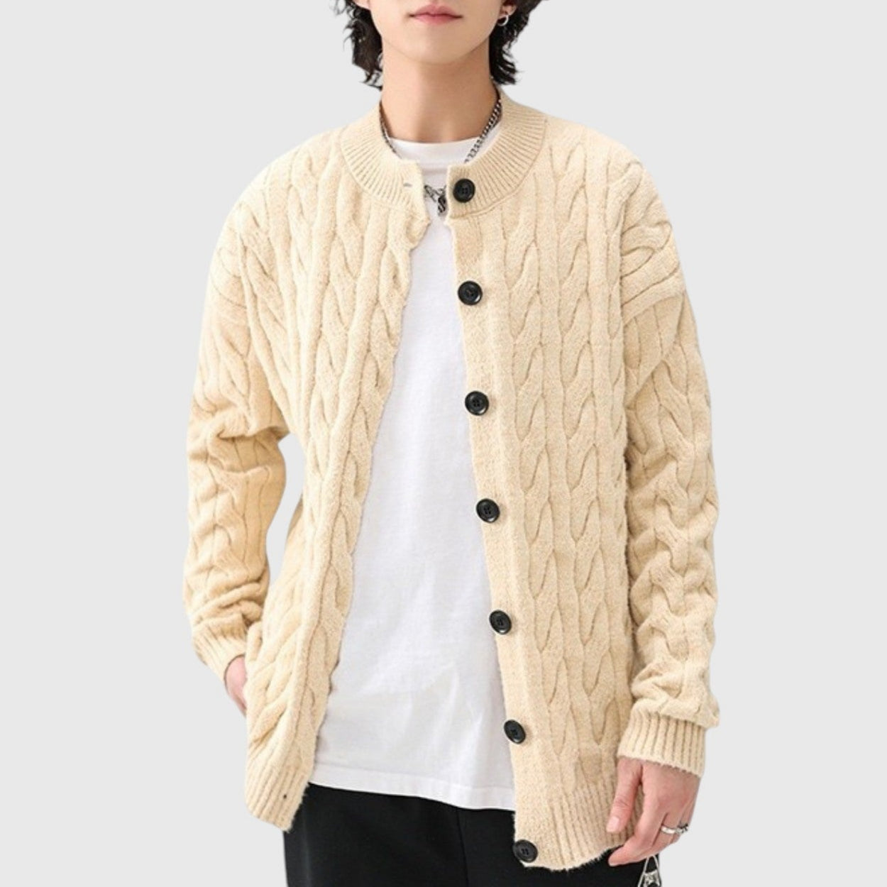 Cardigan en Coton Arley Torsades Rustiques et Boutons Devant Maille Douce Coupe Décontractée