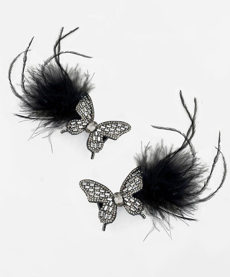 Épingle à cheveux en alliage de zircon noir faite à la main avec plumes de papillon - Amawinc