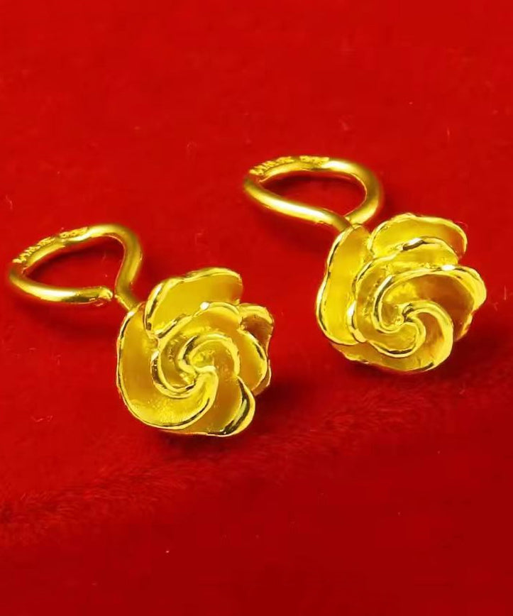 Boucles d'oreilles à tige en argent sterling doré faites à la main avec motif rose - Amawinc