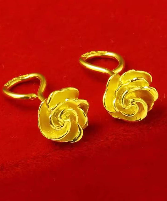 Boucles d'oreilles à tige en argent sterling doré faites à la main avec motif rose - Amawinc