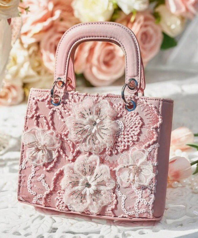 Mini sac en similicuir brodé de fleurs roses fait main - Amawinc