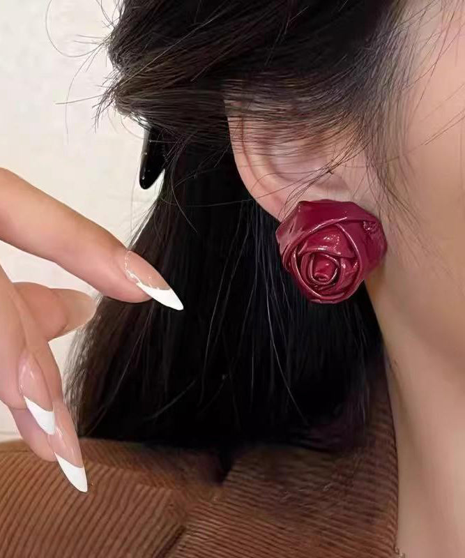 Boucles d'oreilles à tige en PU rouge faites à la main - Amawinc